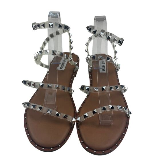 Steve Madden Travel Clear Strap Boho Silver Stud Sandals Women's Size 9 - Picture 1 of 7